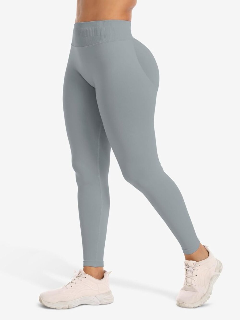 Women's Graphite Mid Low Waist Tummy Control Gym Seamless Workout Leggings - Picture 2 of 6